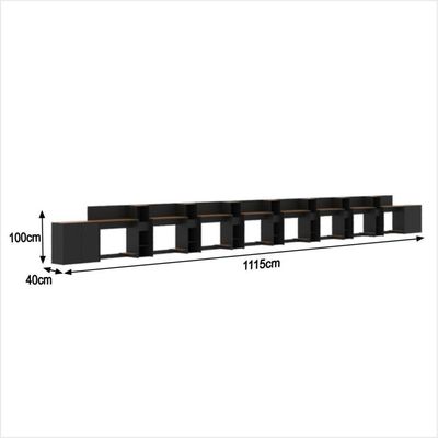 Conjunto De Escritório Tech 7 Livreiro 2 Buffet E 8 Mesas 90 - Preto E Cedro Preto E Cedro