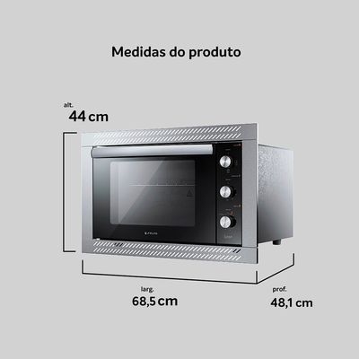 Forno de Embutir Elétrico 44L Atlas U Top com Grill e Timer Preto / 110V