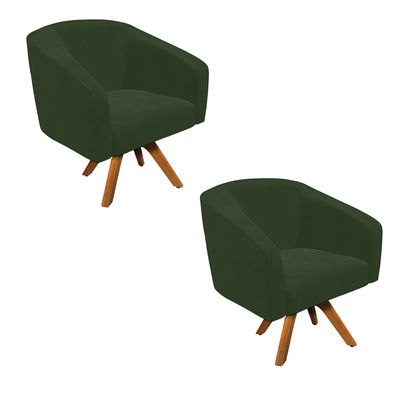 Poltrona Decorativa Kit 2 Stella Base de Madeira Giratória MM30 Sintético PU Verde D03 - D'Rossi
