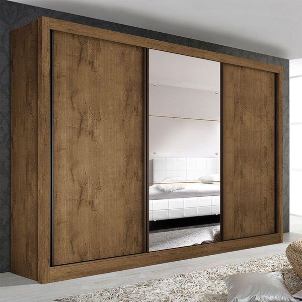 Guarda Roupa Casal Com 3 Espelhos E 3 Portas Minastex Freijó