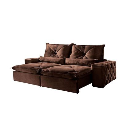 Sofá 5 Lugares Retrátil 2,90m Fusion Veludo Marrom Havana - Móveis Mix Marrom Burgues