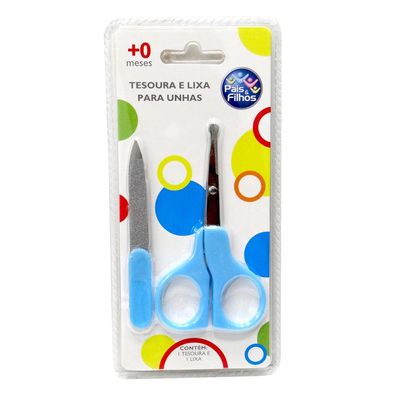 Kit Higiene Pais e Filhos com Tesoura e Lixa Azul
