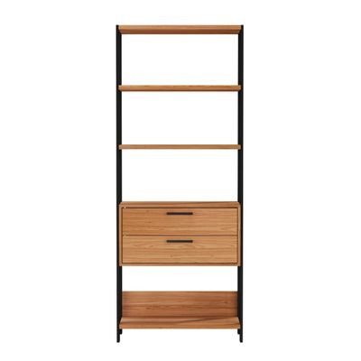 Estante 5 Prateleiras 2 Gavetas Freijó/Preto Fosco 73 x 32 x 185 cm Dalla Costa E91