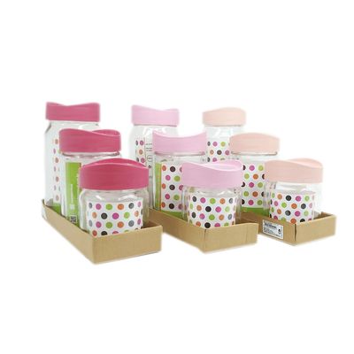 Conjunto de Potes para Mantimentos de Vidro Casambiente com Tampa Rosa com 3 Peças