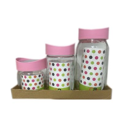 Conjunto de Potes para Mantimentos de Vidro Casambiente com Tampa Rosa com 3 Peças