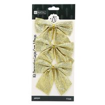 Kit Laço de Natal Le Dourado Liso 3 Unidades 11cm