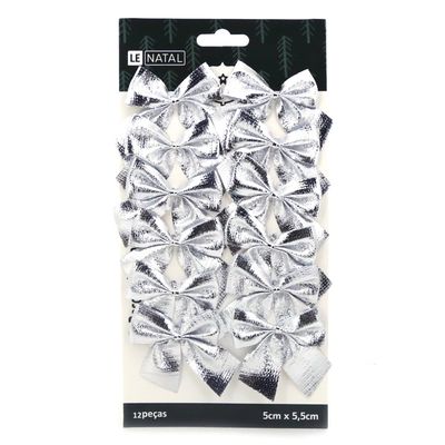 Kit Laço de Natal Le Prata Liso 12 Unidades 5x5,5cm