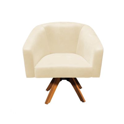 Poltrona Decorativa Kit 2 Stella Base de Madeira Giratória MM30 Sintético PU Bege D03 - D'Rossi