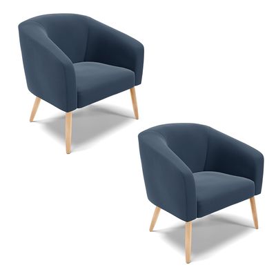 Poltrona Sala Decorativa Kit 2 Stella Pé Palito Natural Suede Azul Marinho D03 - D'Rossi