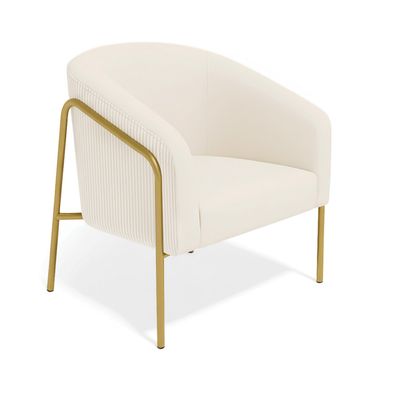 Poltrona Sala Decorativa Kit 2 Stella Base Alta Tubo Dourado Veludo Cotelê Bege D03 - D'Rossi