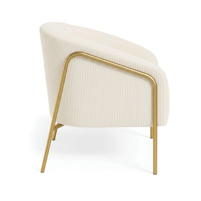 Poltrona Sala Decorativa Kit 2 Stella Base Alta Tubo Dourado Veludo Cotelê Bege D03 - D'Rossi