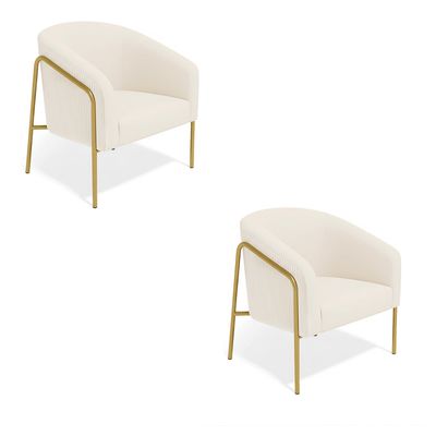 Poltrona Sala Decorativa Kit 2 Stella Base Alta Tubo Dourado Veludo Cotelê Bege D03 - D'Rossi
