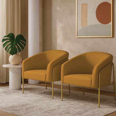 Poltrona Sala Decorativa Kit 2 Stella Base Alta Tubo Dourado Veludo Mostarda D03 - D'Rossi