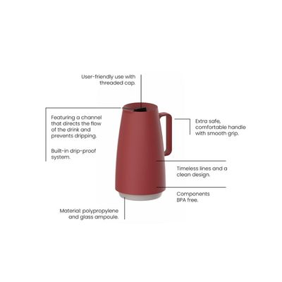 Bule Térmico Tramontina Exata em Plástico Vermelho com Ampola de Vidro 500 ml