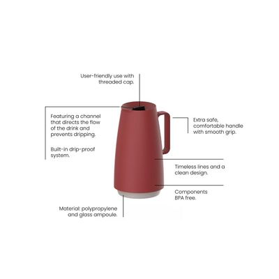 Bule Térmico Tramontina Exata em Plástico Vermelho com Ampola de Vidro 500 ml