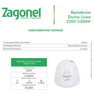 Resistência Chuveiro Ducha Linea 220v 5500w Zagonel