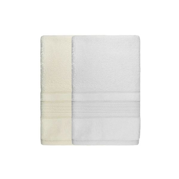 Toalha de Banho Branca Bege Amarela Penteado 68x140cm 2un