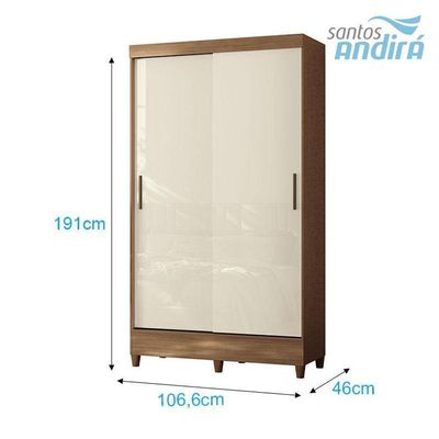 Guarda Roupa Solteiro 2 Portas De Correr Com Pés Fit Jequitibá Off Acetinado - Santos Andirá