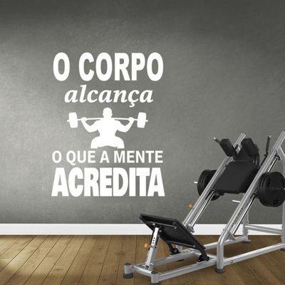Adesivo Parede Motivacional Corpo Atinge Mente Acredita 75x95cm Branco Cor Preto
