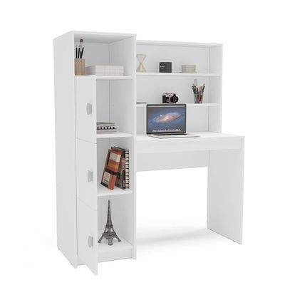 Escrivaninha com Estante Teresina 1 Porta 6 Prateleiras MDP Pintura UV Porta-CPU Politorno Branco