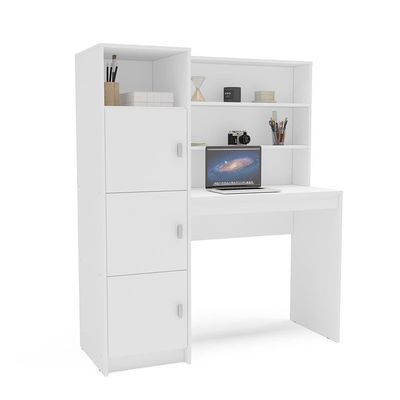 Escrivaninha com Estante Teresina 1 Porta 6 Prateleiras MDP Pintura UV Porta-CPU Politorno Branco
