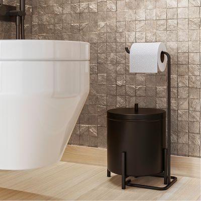 Kit Suporte de Papel Higiênico e Lixeira Level Preto Industrial - Dream Home