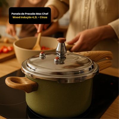 Panela de Pressão Max Chef Wood Indução 4,2L - Cinza
