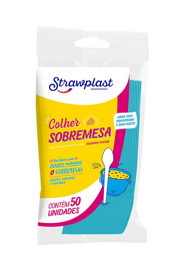 Colher Strawplast para Sobremesa com 50 Unidades Azul