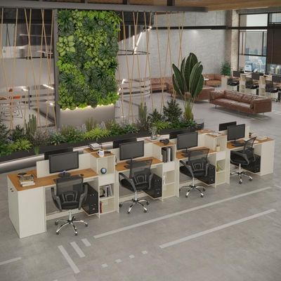 Estação De Trabalho 8 Lugares Tech Office 8 Mesas 6 Armários - Off White E Cedro Off White E Cedro