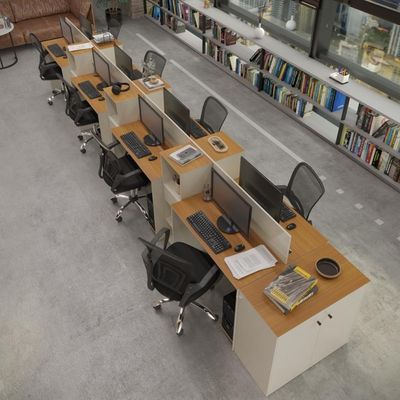 Estação De Trabalho 8 Lugares Tech Office 8 Mesas 6 Armários - Off White E Cedro Off White E Cedro
