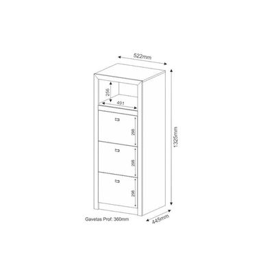 Arquivo de Escritório ME4118 c/ 3 Gavetas e 1 Nicho Branco - Tecno Mobili