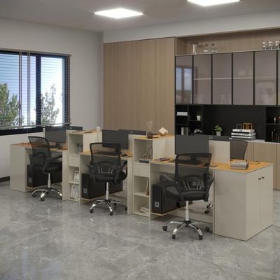 Estação De Trabalho 6 Lugares Tech Office 6 Mesas 4 Armários - Off White E Cedro Off White E Cedro