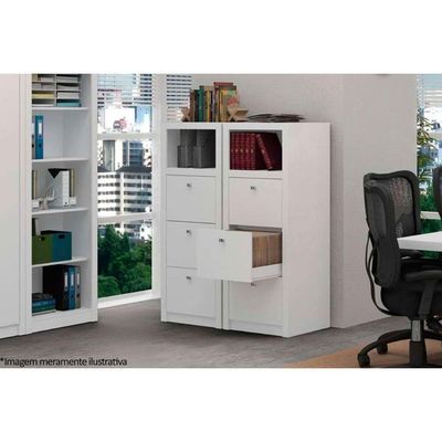 Arquivo de Escritório ME4118 c/ 3 Gavetas e 1 Nicho Branco - Tecno Mobili