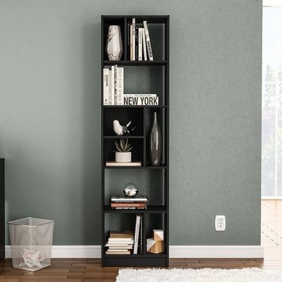 Estante de Livros Piratini Alta 9 Prateleiras 178cm Design Clean Compacta Politorno Preto