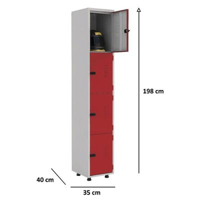 Armário Roupeiro Aço 4 Portas Ea701 Vermelho