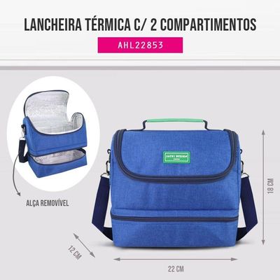 Kit Lancheira Térmica Pote Para Lanche E Garrafa 460ml Infantil Azul