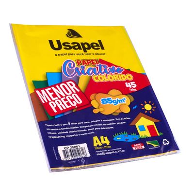 Bloco Criativo Usapel A4 com 45 Folhas em 8 Cores 210x297mm 85g