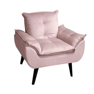 Kit 02 Poltrona Cadeira Decorativa Glamour Com Pés Quadrado Rosa Veludo