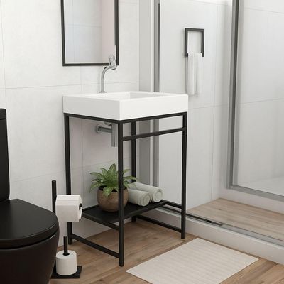 Gabinete Banheiro Ferro Iron Black 60x45cm Cuba Rennes Branco Fosco