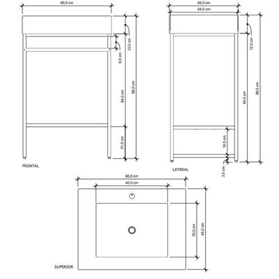 Gabinete Banheiro Ferro Iron Black 60x45cm Cuba Rennes Branco Fosco