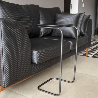 Kit 2 Mesas Lateral Tampo Multiuso P/ Sófá Base Preto Preto