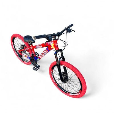 Bicicleta Aro 26 Vikingx Tuff Freeride 21v Aro Vmaxx Freio A Disco Garfo Suspensão Pneu Flame vermelho-Azul X25