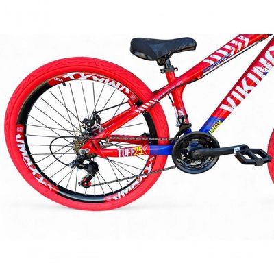 Bicicleta Aro 26 Vikingx Tuff Freeride 21v Aro Vmaxx Freio A Disco Garfo Suspensão Pneu Flame vermelho-Azul X25
