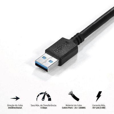 Cabo Extensor Usb A3.0 Macho Fêmea Puro Cobre 2m