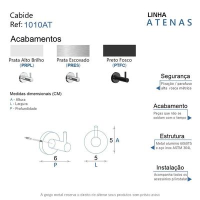 Cabide Gancho Para Banheiro Escovado Atenas Grego Metal