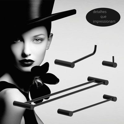 Kit Acessórios Para Banheiro Preto Fosco 4 Peças Grego Metal 2060or