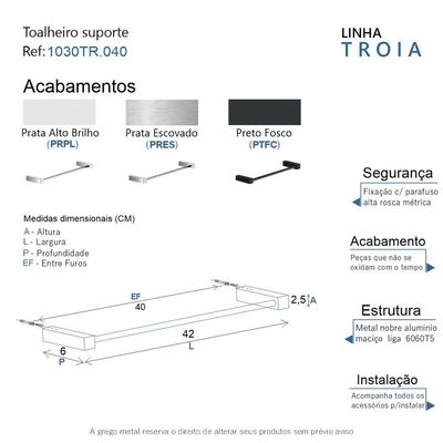 Toalheiro Duplo Para Banheiro Preto Fosco Troia Grego Metal 40cm