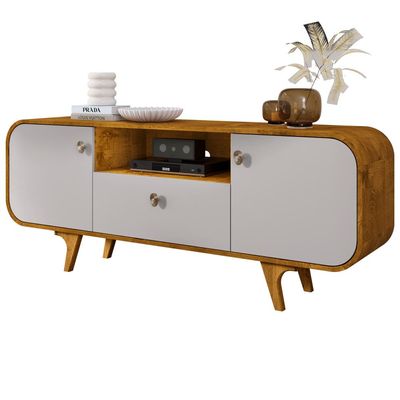 Rack Para Sala de Estar TV 55 Pol Orgânico Picasso B02 Naturalle Off White - Lyam Decor