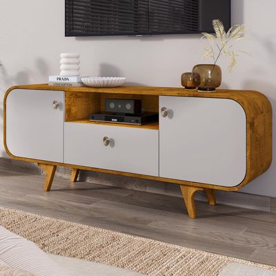 Rack Para Sala de Estar TV 55 Pol Orgânico Picasso B02 Naturalle Off White - Lyam Decor