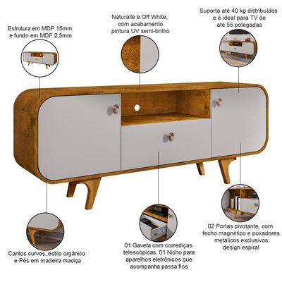 Rack Para Sala de Estar TV 55 Pol Orgânico Picasso B02 Naturalle Off White - Lyam Decor